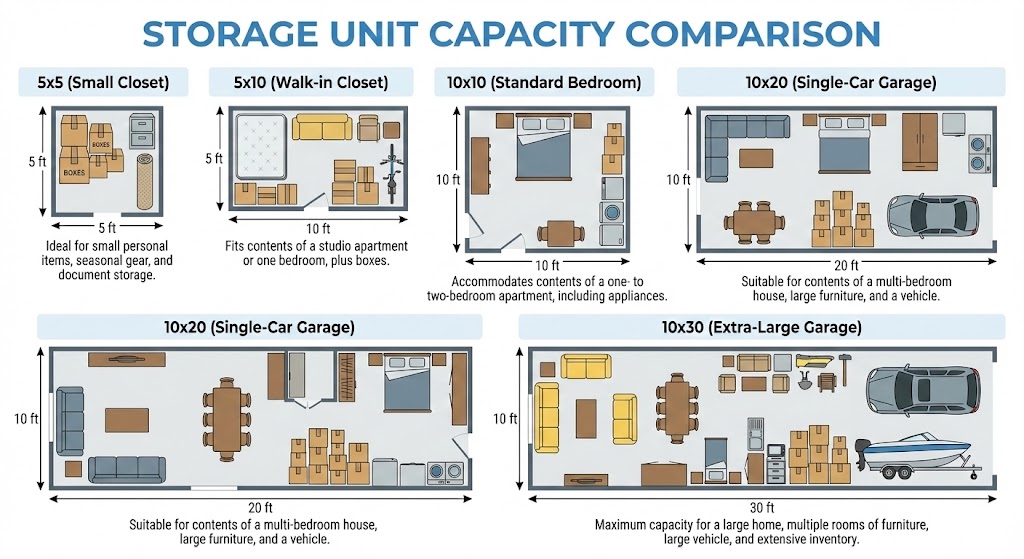 Storage unit sizes comparison